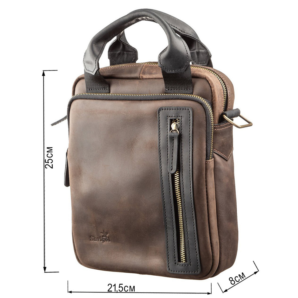 Сумка чоловіча SHVIGEL 11182 в винтажной шкірі в комбінації коричневого і чорного кольору Київ - фото 3