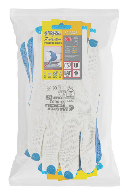 MASTERTOOL Рукавички бавовняні в'язані MASTERTOOL латексне покриття долоні 10.5" підвіс 12 пар Коломия - фото 2