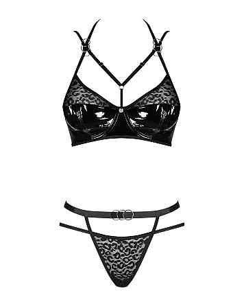 Эротический комплект под латекс со стрепами Obsessive Bagirela 2-pcs set S/M, черный, под леопард, б Sex Aura Киев