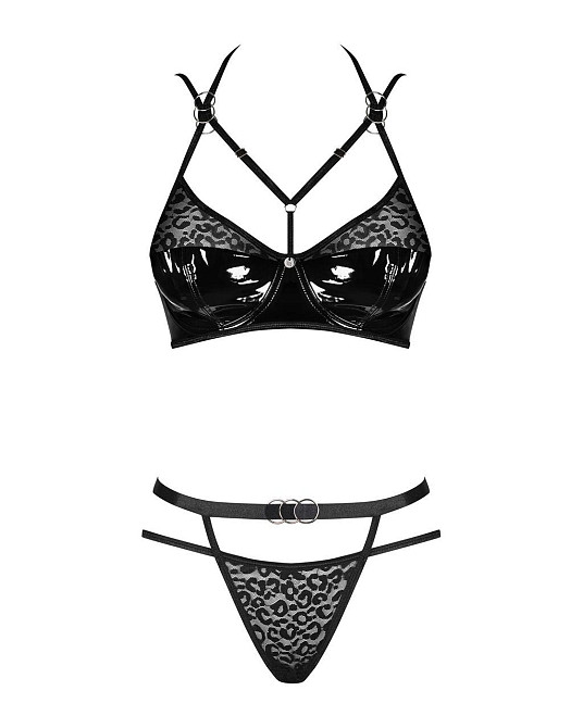 Эротический комплект под латекс со стрепами Obsessive Bagirela 2-pcs set S/M, черный, под леопард, б Sex Aura Киев - изображение 5
