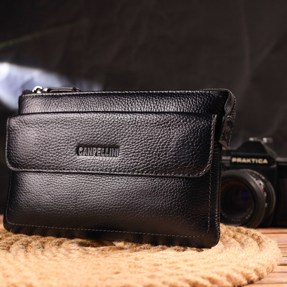 Стильный клатч для мужчин из натуральной кожи CANPELLINI 21546 Черный Киев - изображение 9