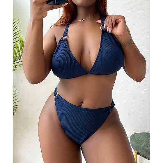 Раздельный купальник большого размера с высокой талией женский синий Киев