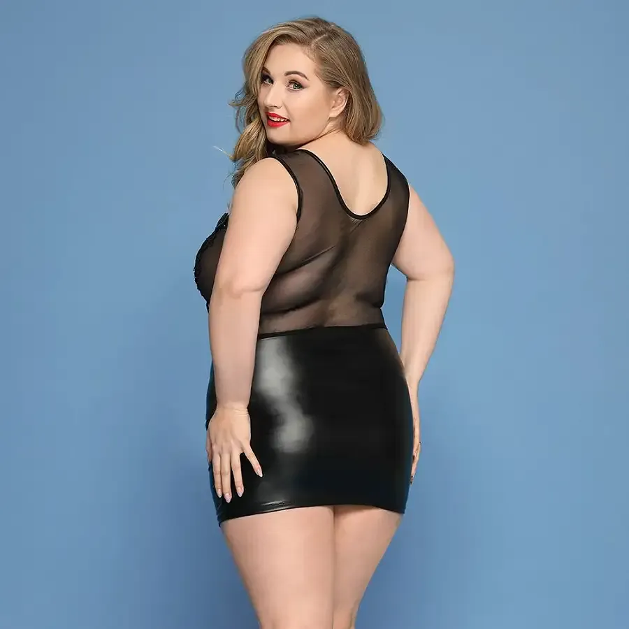 Елегантна сукня JSY «Леді Софія» Plus Size, black, дрібна сітка, вишивка, екошкіра Львів - фото 2