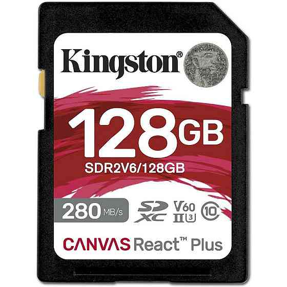 Картка пам'яті SDHC 128 GB UHS-II/U3 Class 10 Kingston Canvas React Plus V60 SD R280/W100MB/s (SDR2V6/128GB) Харків