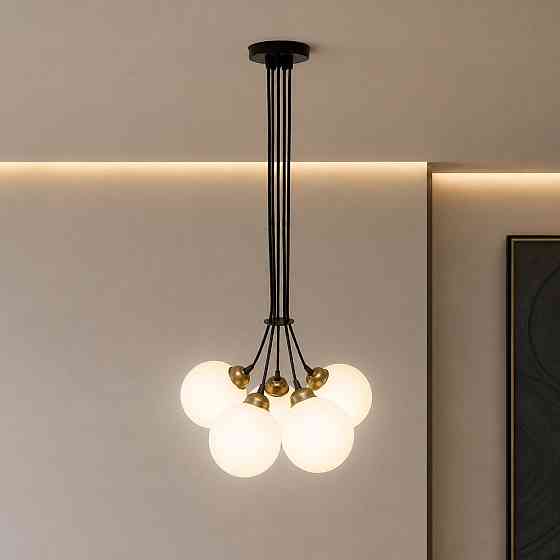 Светильник подвесной MSK Electric Luna на пять плафонов шаров под лампы Е27 черный PL 202611-5R BK Одесса