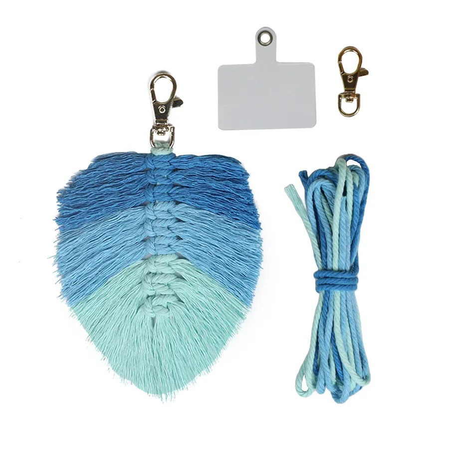 Набор макраме для творчества и ручного вязания брелока для ключей или декора на сумку 10х16см,синий Каменец-Подольский - изображение 6