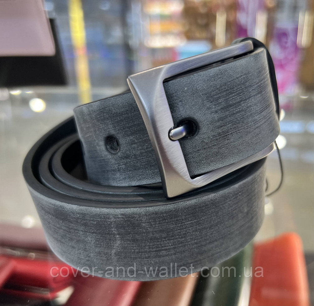Серый мужской ремень из итальянской винтажной кожи 35мм Grande Pelle Labbro Киев - изображение 10