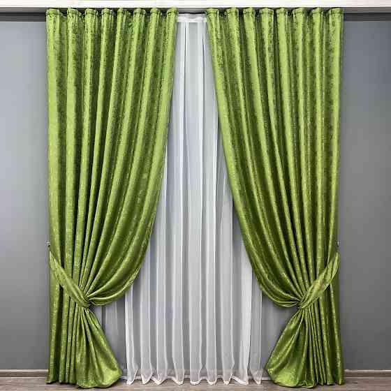 Комплект готових штор VR-Textil Жакард Мармур Al1 № 1907ш Оливковий 100х290 см 2 шт (31-975) Київ