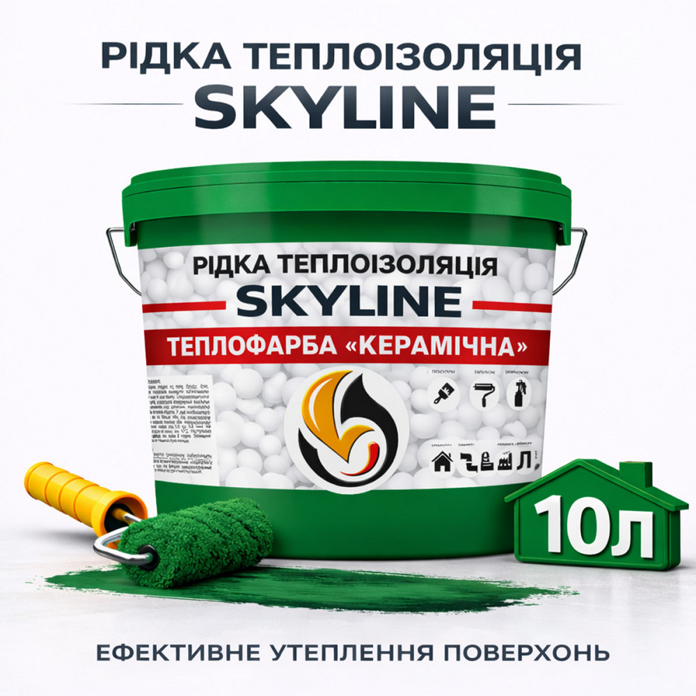 Рідка теплоізоляція Skyline керамічна теплофарба для утеплення стін, фасадів, металу та трубопроводів Зелена 10 л Харків - фото 1