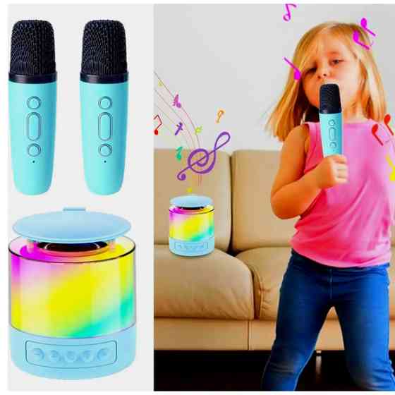 Портативна Bluetooth колонка K19 з підсвічуванням LED та двома мікрофонами для караоке Blue NW-83 Івано-Франківськ