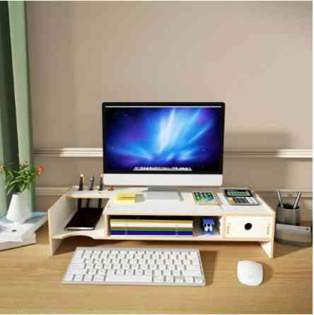 Компактная белая подставка с полками для хранения под монитор и ноутбук Винница