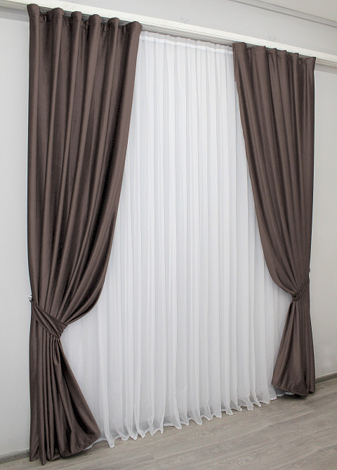 Комплект готових штор VR-Textil Оксамит (бархат) Kadife № 1131ш Коричневий 150х275 см 2 шт (30-949) Київ - фото 3