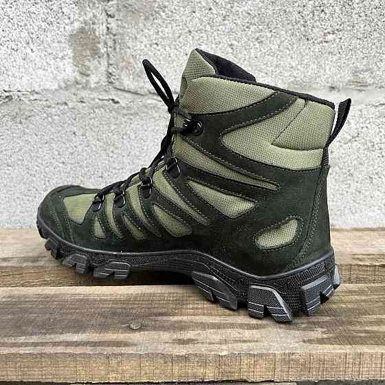 Мужские военные ботинки зеленые, демисезонные, натуральная кожа, амортизационная подошва, анатомическая Львов