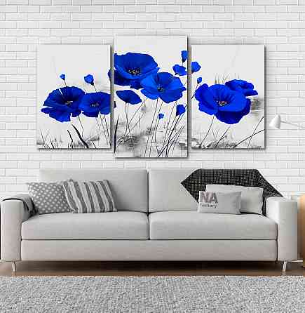 Модульная картина Синие Маки  (53x100см)  Art-139_3 Киев