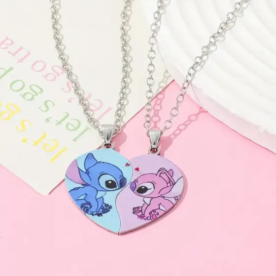 Парні кулони-підвіски «Стіч і Ейнджел» – половинки серця, 2 шт Київ