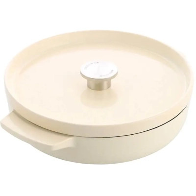 Сотейник KitchenAid Cast Iron чавунний з кришкою, 26 см, 2,77 л, мигдалевий крем (CC009010-001) Вінниця - фото 1