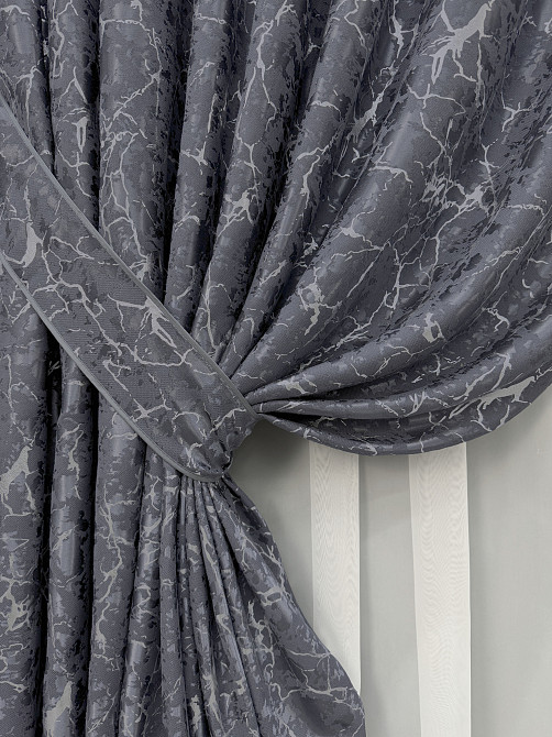 Комплект готових штор VR-Textil Льон мармур Royal Touch № 2004ш Графітовий 150х270 см 2 шт (33-0972) Київ - фото 5