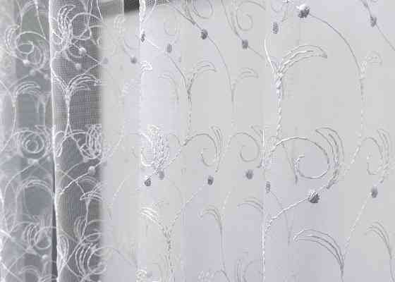 Тюль VR-Textil 1891т Фатин з вишивкою та люрексом Холодний білий 300х150 см (40-259) Київ