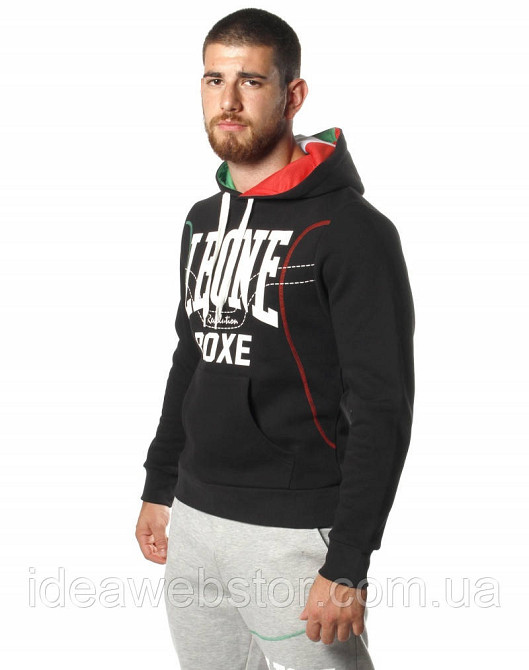 Толстовка чоловіча Leone Fleece Black L чорна спортивна кофта з капюшоном 100% бавовна для тренувань спорту та повсякденного носін Київ - фото 8