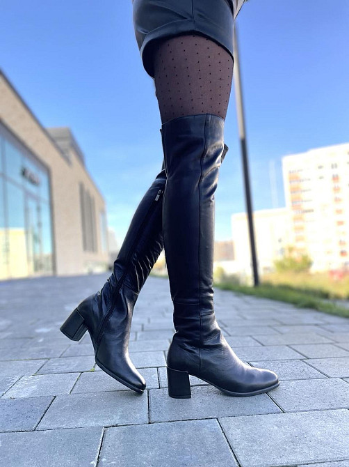 Stepter Ботфорти на підборах жіночі на зиму теплі з натуральної шкіри чорні 6076 / Чоботи шкіря Коломия - фото 10