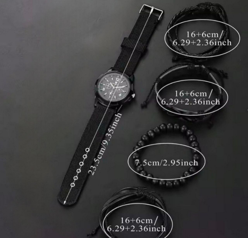 Подарунковий набір для чоловіків наручний годинник з 4 браслетами чорний Київ - фото 4