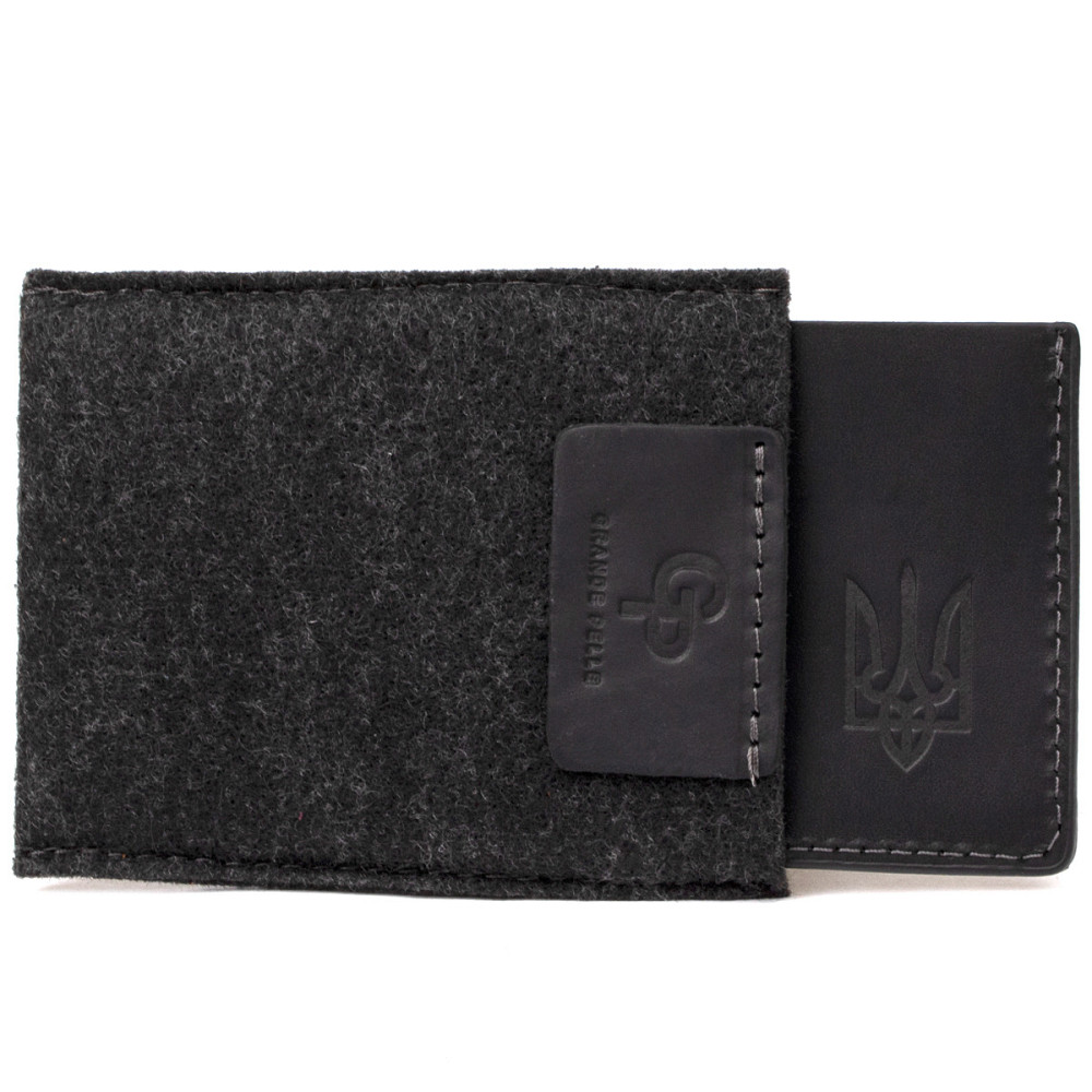 Шкіряна обкладинка для пенсійного посвідчення Чорний (GRANDE PELLE) Київ - фото 1