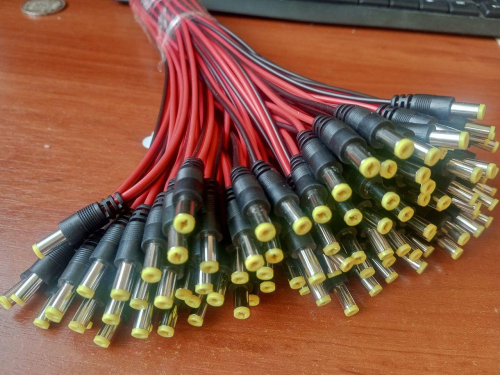 Разъем питания DC-M (D 5,5x2,1мм) => кабель длиной 25см black -red, Yellow plug OEM Q100 Полтава - изображение 1