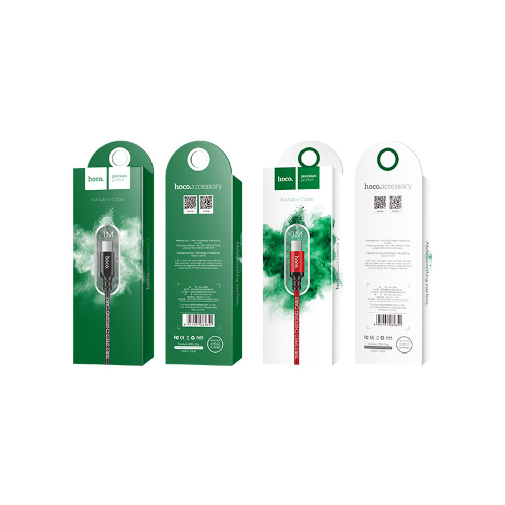 Кабель HOCO X14 USB to Micro 2,4A, 1m, nylon, aluminum connectors, Black Киев - изображение 5