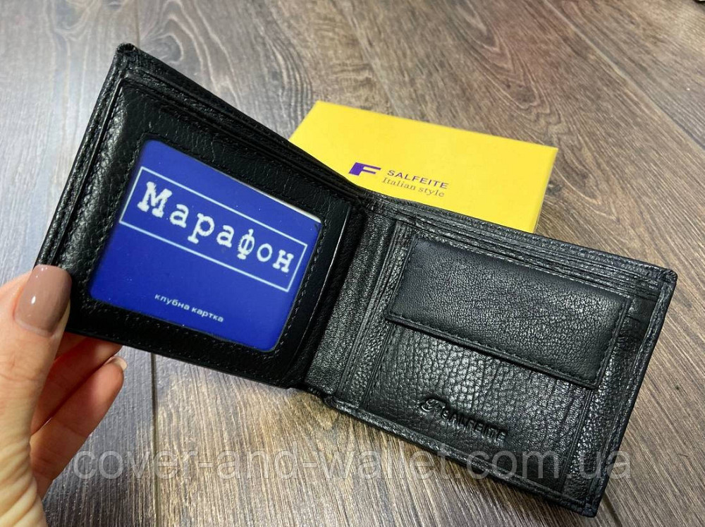 Мужское кожаное портмоне без застежки черного цвета F Salfeite 387-207Е-1 Киев - изображение 5