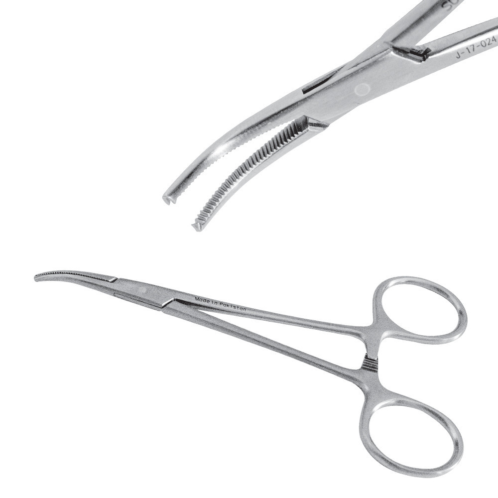 Зажим сосудистый Halsted-Mosquito, изогнутый, 12,5 см, зубчатый, J-17-024 Днепр - изображение 1