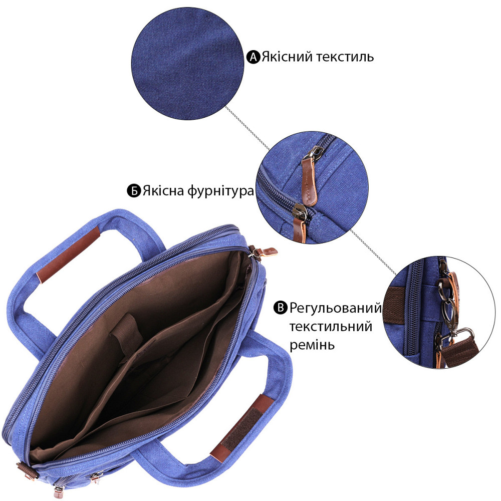 Сумка текстильна для ноутбука Vintage 20184 Cиня Київ - фото 4