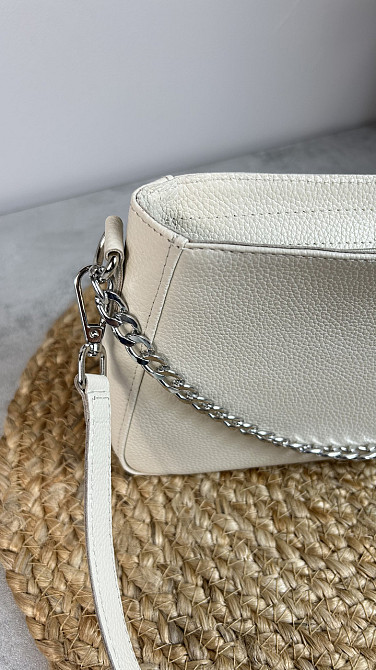 Женская кожаная сумочка, Стильная сумка из натуральной кожи, Маленькая бежевая сумка на плечеMasterSem Киев - изображение 4