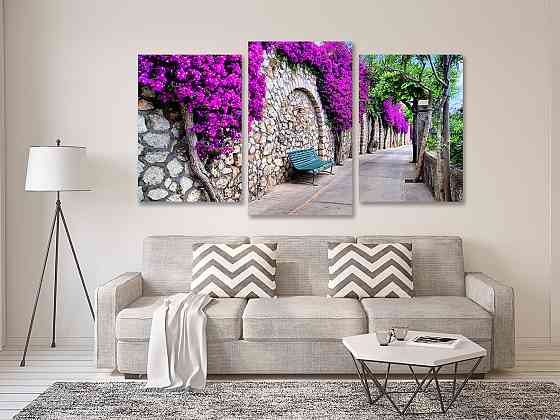 Модульная картина в гостиную / спальню Місто в квітах Art-621_3 70x130 см Киев