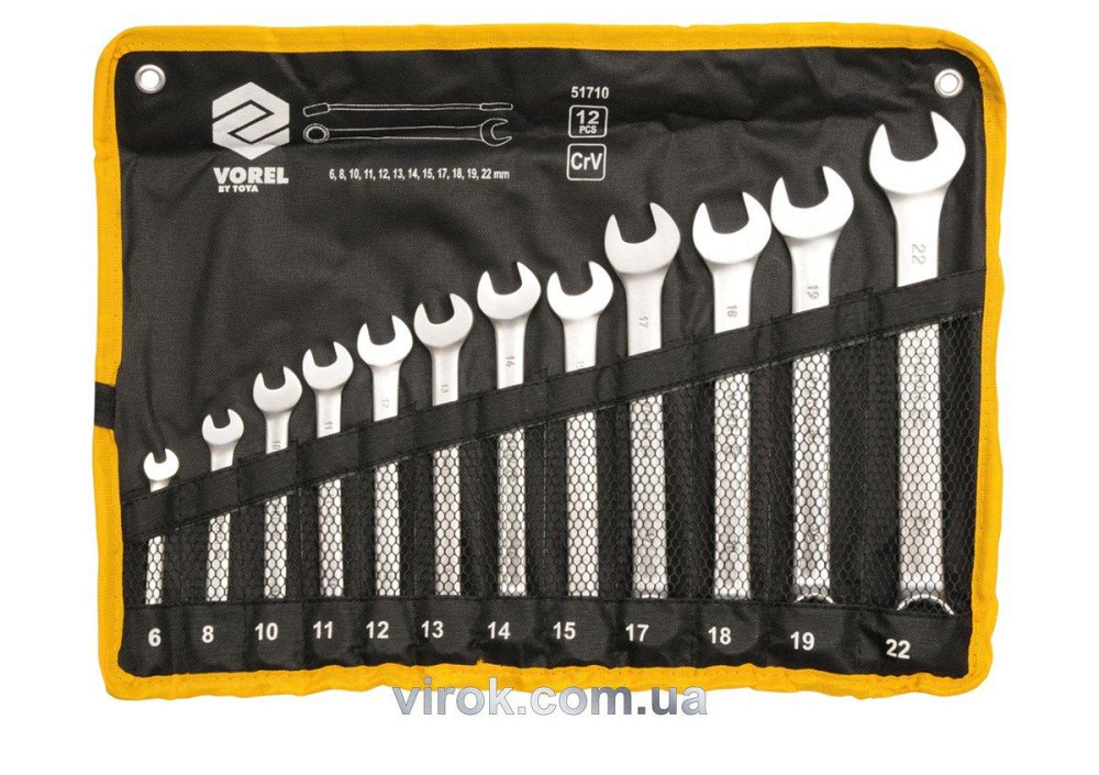 Ключі ріжково - накидні VOREL Cr-V на плахті, М 6-22 мм, Набір 12 шт. [20] Одеса - фото 1