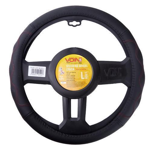 Чохол на кермо VLOD-L283 чорний-червоний, перфорована шкіра, розмір L Харків - фото 1