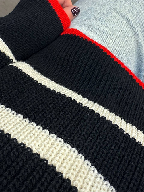 Светр жіночий MIX RAY 6635 смужка оверсайз подовжений вільний крій, чорний, one size Київ - фото 16