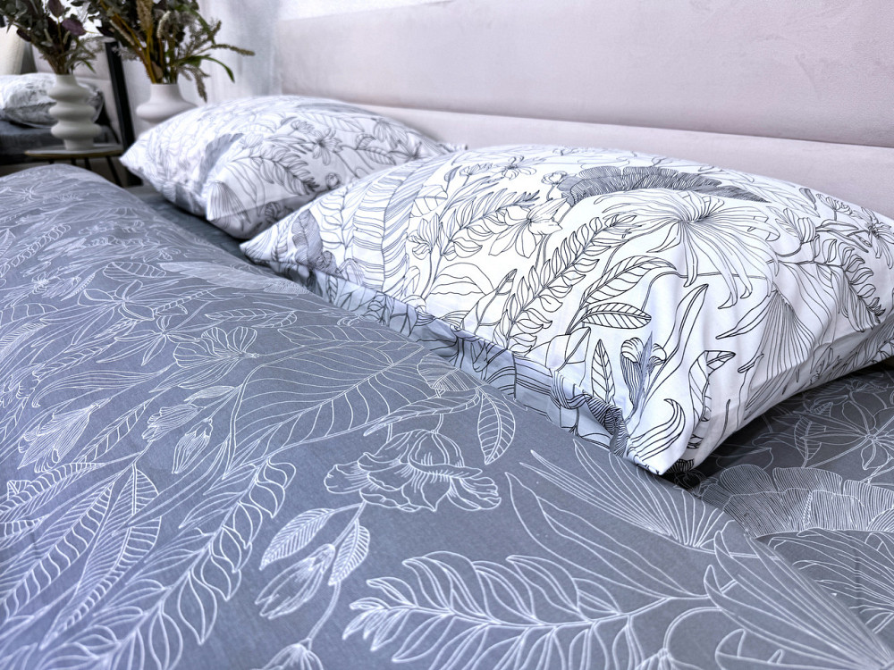 Ecotton Комплект постільної білизни Ecotton двоспальний Євро 210х220 см сатин Листя синій (рис. Коломыя - изображение 6