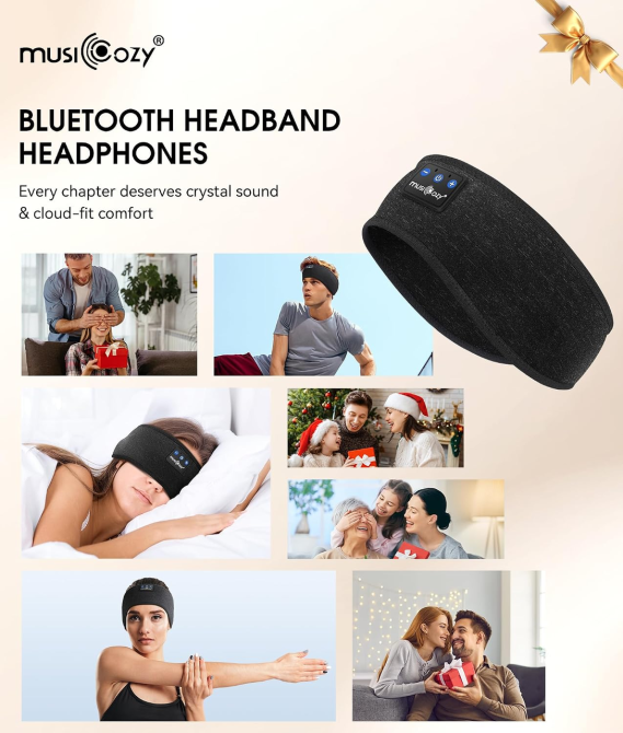 Навушники-пов'язка MUSICOZY Bluetooth 5.4, бездротові стереонавушники для сну, спорту та бігу, до 10 годин роботи, м'яка тканина Київ - фото 8