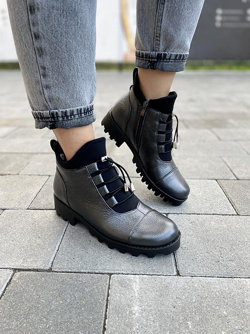 Черевики жіночі Odzi антрацит натуральна шкіра зима висота 10,5см підошва 2/4см (2361) Коломия - фото 7