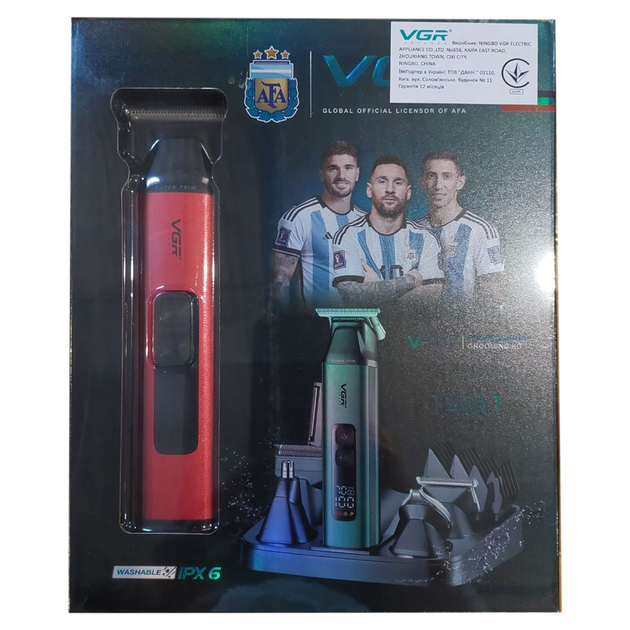 Машинка для стрижки аккумуляторная VGR V-117 LCD IPX6 + подставка (14 насадок) Красный Винница - изображение 3