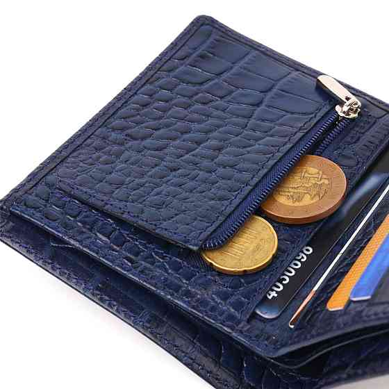 Незвичайне чоловіче портмоне із натуральної фактурної шкіри Синє (CANPELLINI) Київ