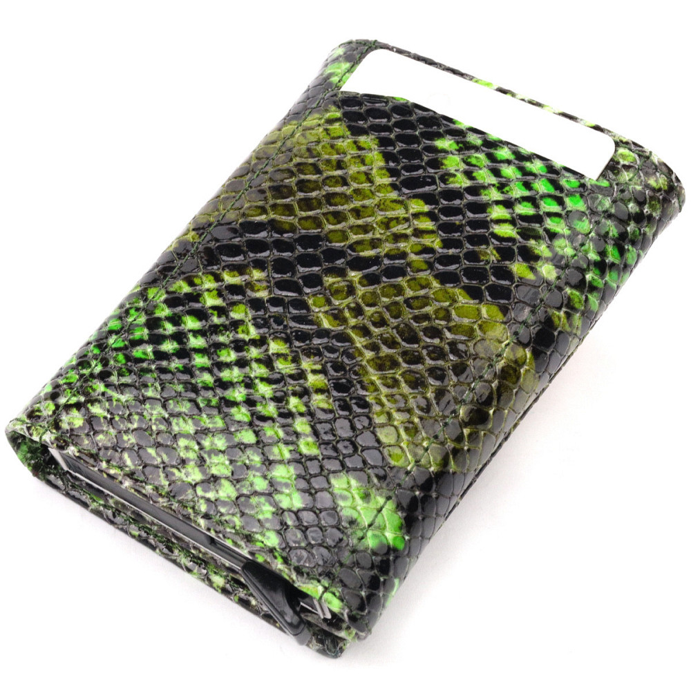 Лакована візитниця з натуральної фактурної шкіри під змію KARYA 20987 Зелений Київ - фото 4