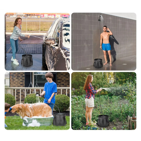 Душ переносний з насосом акумуляторним 6000 мА·год і відром на 20 л польовий кемпінговий портативний для туризму довжина 2 м Кам'янець-Подільський