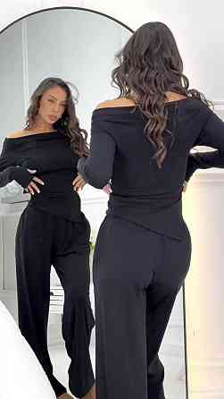 Женский базовый прогулочный костюм двойка: лонгслив и штаны микродайвинг Черный, 42/44 Одесса