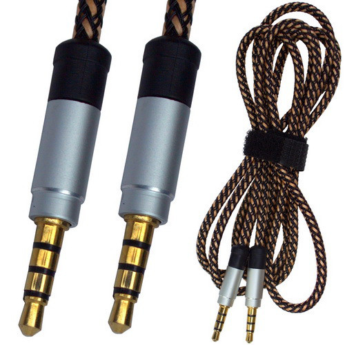 Шнур аудіо - відео штекер 3,5 мм 4С - штекер 3,5 мм 4С в сітці, gold, 1м, сріблястий, в коробці Полтава - фото 1