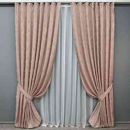 Комплект штор VR-Textil Льон Букле № 1880ш Пудровий 130х305 см 2 шт (39-977) Київ