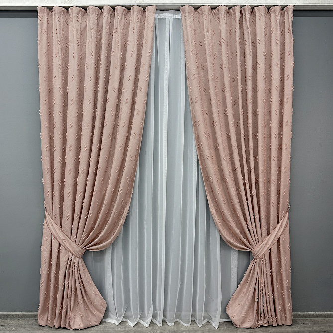 Комплект штор VR-Textil Лен Букле № 1880ш Пудровый 130х305 см 2 шт (39-977) Киев - изображение 2