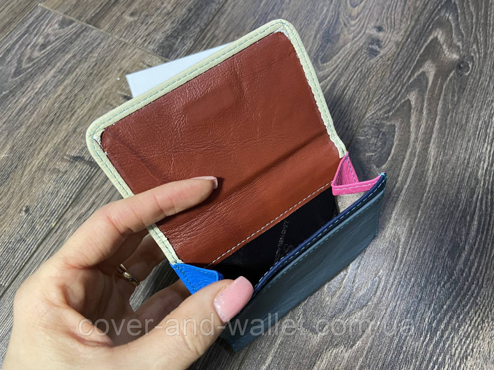 Маленький жіночий шкіряний гаманець біло-синього кольору з монетницею ST Leather 403 Київ - фото 6