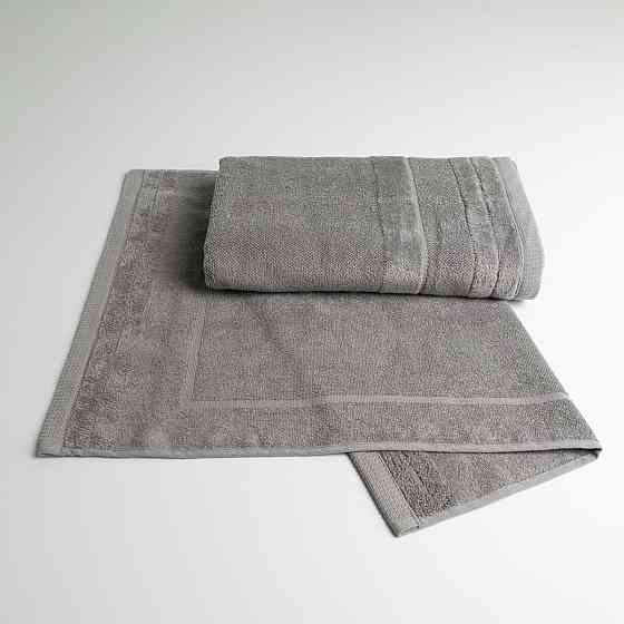 Набор банных махровых полотенец с велюровым бордюром 2шт GM Textile 50х70см, 70х140см (Серый) Сумы