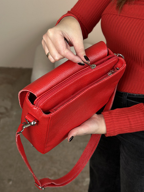 Женская кожаная сумочка, Стильная сумка из натуральной кожи, Маленькая красная сумка на плечеMasterSem Киев - изображение 5